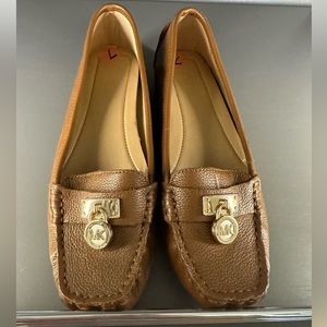 Michael Kors Designer Tan Leather Loafer Moccasin Flats Shoes